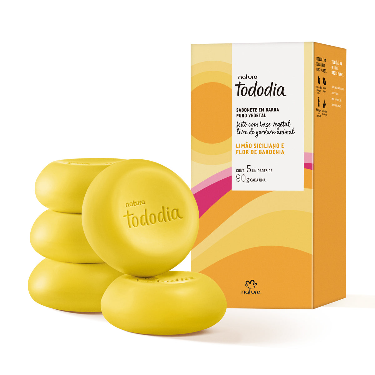 Natura Tododia Jabones En Barra Limon Siciliano y Flor de Gardenia 5 Unidades De 90g