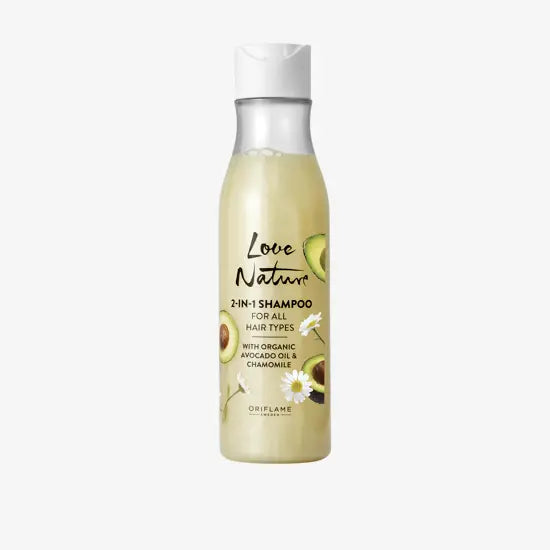 Oriflame Love Nature Shampoo 2 en 1 para Todo Tipo de Cabello con Aceite de Aguacate y extracto de Manzanilla 250ml