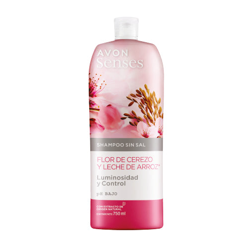 Avon Senses Shampo Sin Sal Flor de Cerezo y Leche de Arroz 750ml