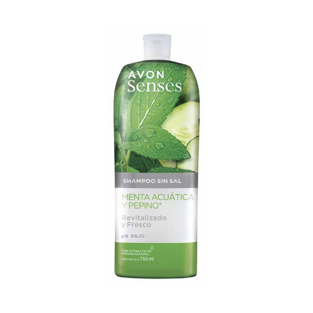 Avon Senses Shampoo Sin Sal Menta Acuatica Y Pepino 750ml
