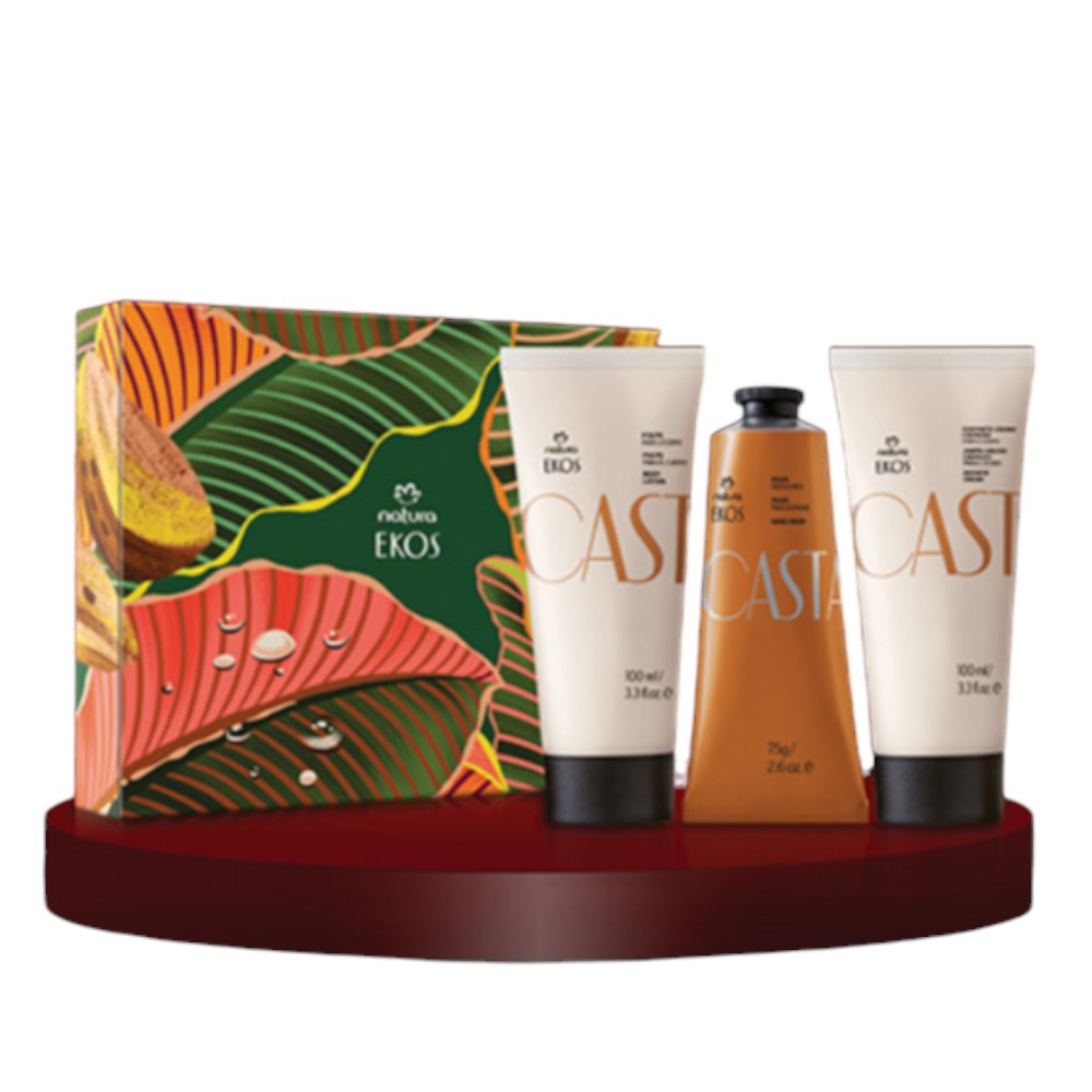 Natura Ekos Castaña Rutina Pulpa Para Cuerpo 100ml, Crema Para Manos 75g, Jabon Liquido Cremoso 100ml